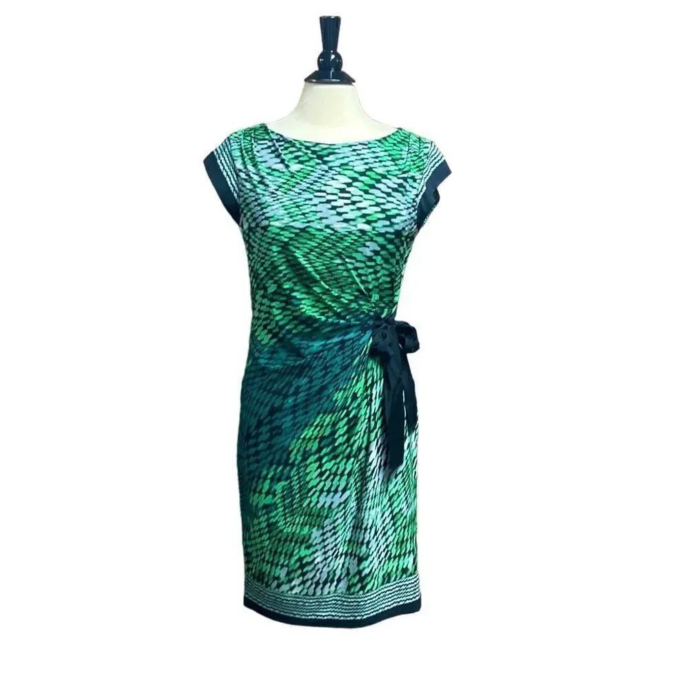 Taylor Green Multi Ruched Shirt Sleeve Dress Size 12